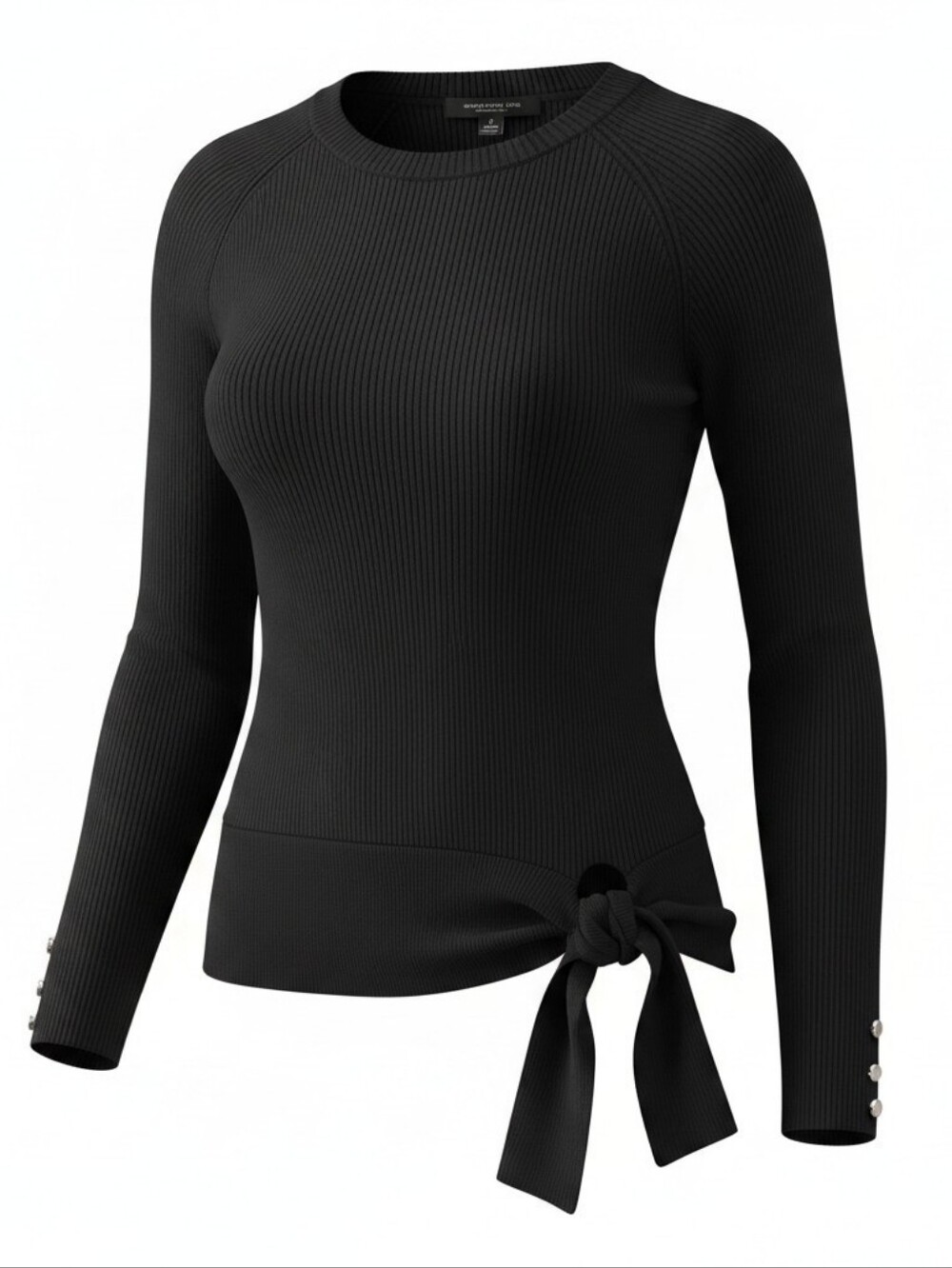 Marc New York Sleek Black Ribbed Tie‑Front Sweater – Size Small
